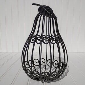 Black Metal Wire Caged Pear Farmhouse French Country Kitchen Decor 10.5 inch Vtg